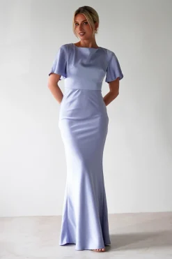 Best Olivia Soft Matte Satin Maxi Dress | Periwinkle Blue Lange Kleider|Maxikleider