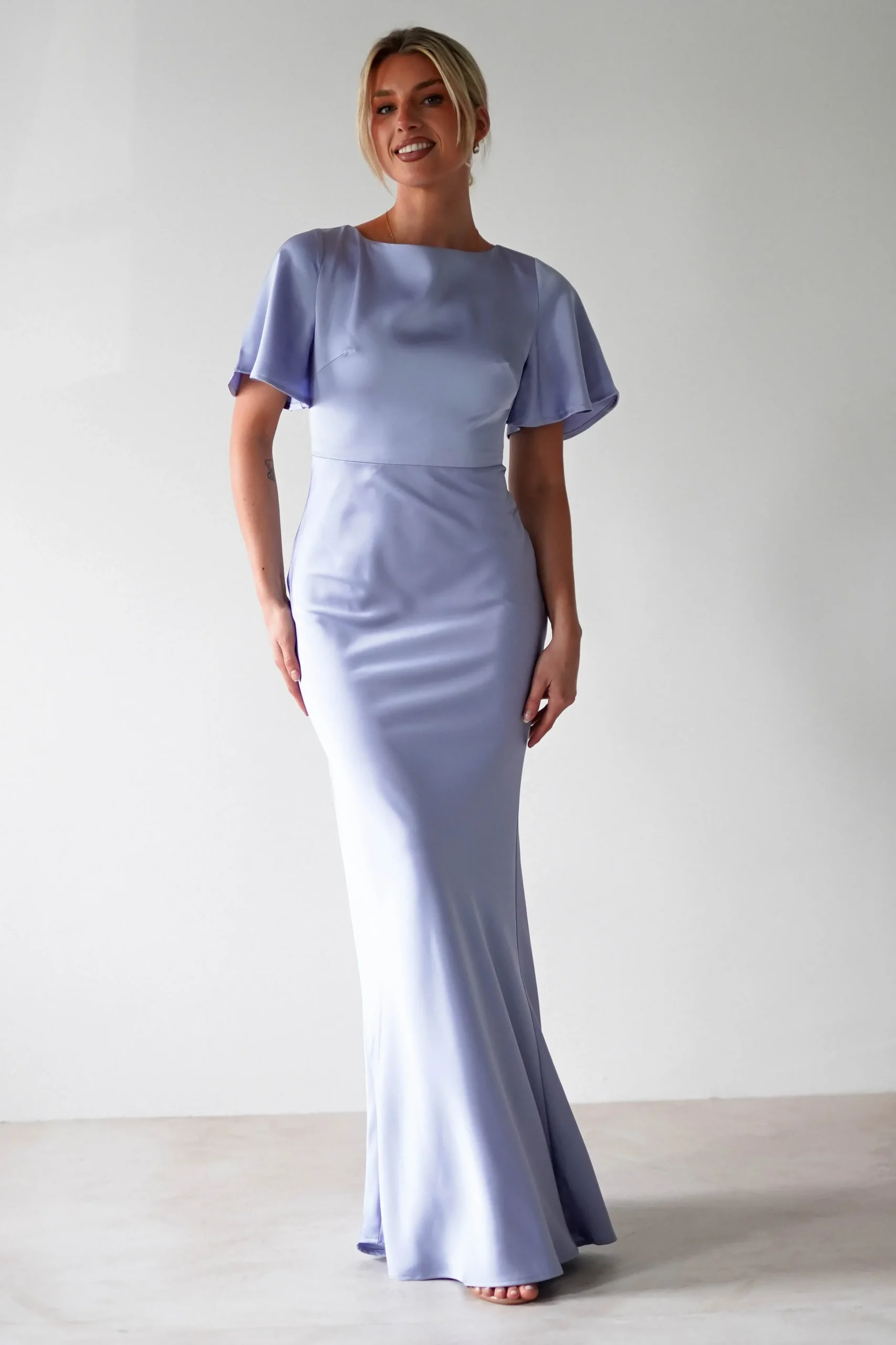 Best Olivia Soft Matte Satin Maxi Dress | Periwinkle Blue Lange Kleider|Maxikleider