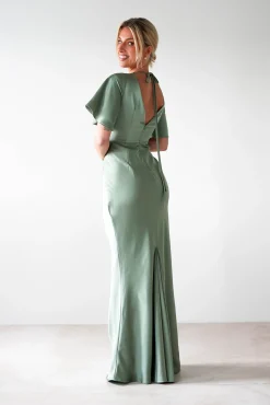 Hot Olivia Soft Matte Satin Maxi Dress | Olive Lange Kleider|Maxikleider