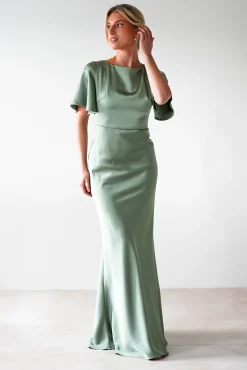 Hot Olivia Soft Matte Satin Maxi Dress | Olive Lange Kleider|Maxikleider