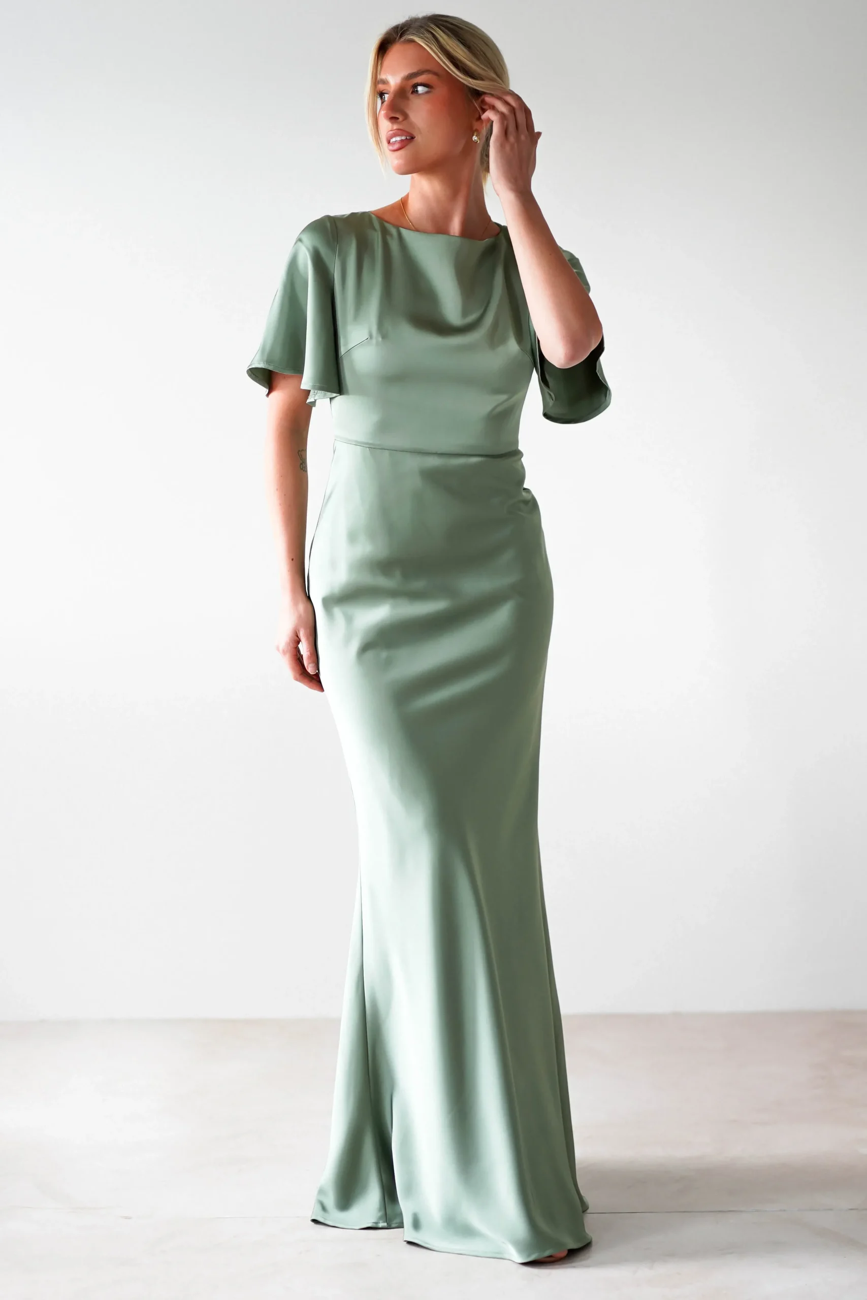 Hot Olivia Soft Matte Satin Maxi Dress | Olive Lange Kleider|Maxikleider