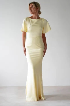 Best Olivia Soft Matte Satin Maxi Dress | Yellow Lange Kleider|Maxikleider