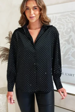 Outlet Peta Dimonte Sparkle Satin Blouse | Black Oberteile|Sommerkleider