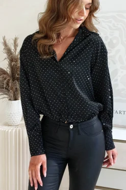 Outlet Peta Dimonte Sparkle Satin Blouse | Black Oberteile|Sommerkleider