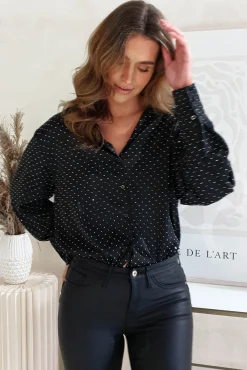 Outlet Peta Dimonte Sparkle Satin Blouse | Black Oberteile|Sommerkleider