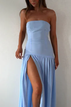 Hot Polinna Strapless Chiffon Maxi Dress | Blue Lange Kleider|Maxikleider
