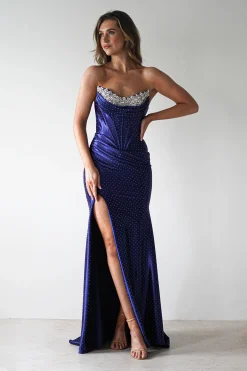 Online Pranvera Embellished Micro Crystal Gown | Dusty Navy Ballkleider|Ballkleider