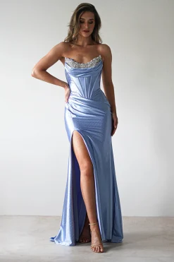Hot Pranvera Embellished Micro Crystal Gown | Dusty Blue Ballkleider|Ballkleider