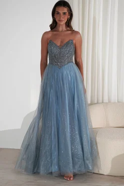 Clearance Priscilla Princess Glitter Gown | Dusty Blue Sommerkleider|Sommerkleider