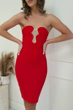 Hot Radio City Bandage Dress | Red Mittellange Kleider|Midi-kleider