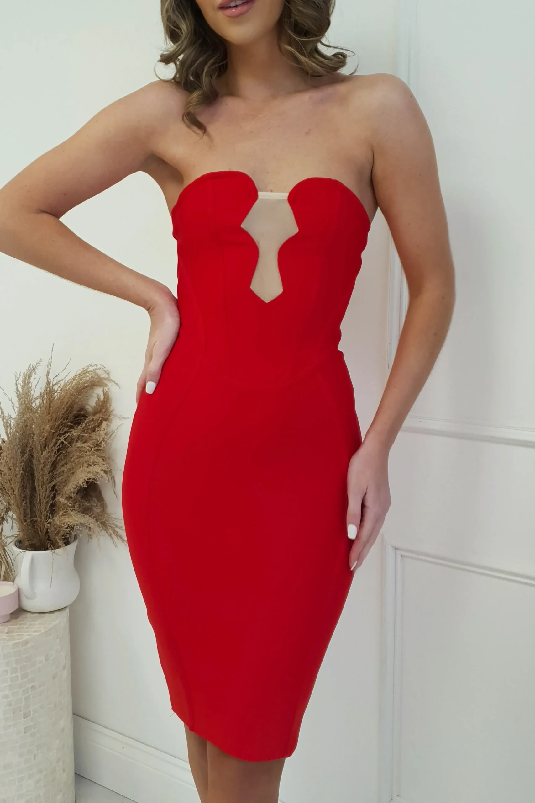 Hot Radio City Bandage Dress | Red Mittellange Kleider|Midi-kleider