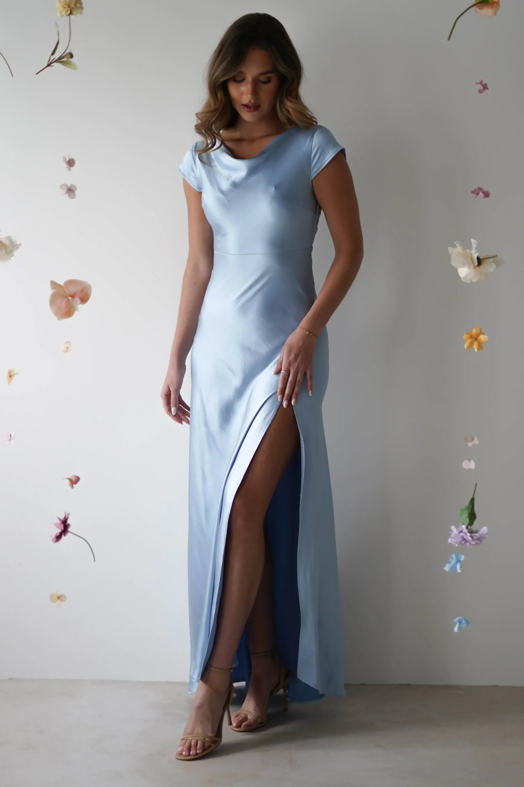 Sale Ramona Soft Satin Maxi Dress | Blue Lange Kleider|Maxikleider
