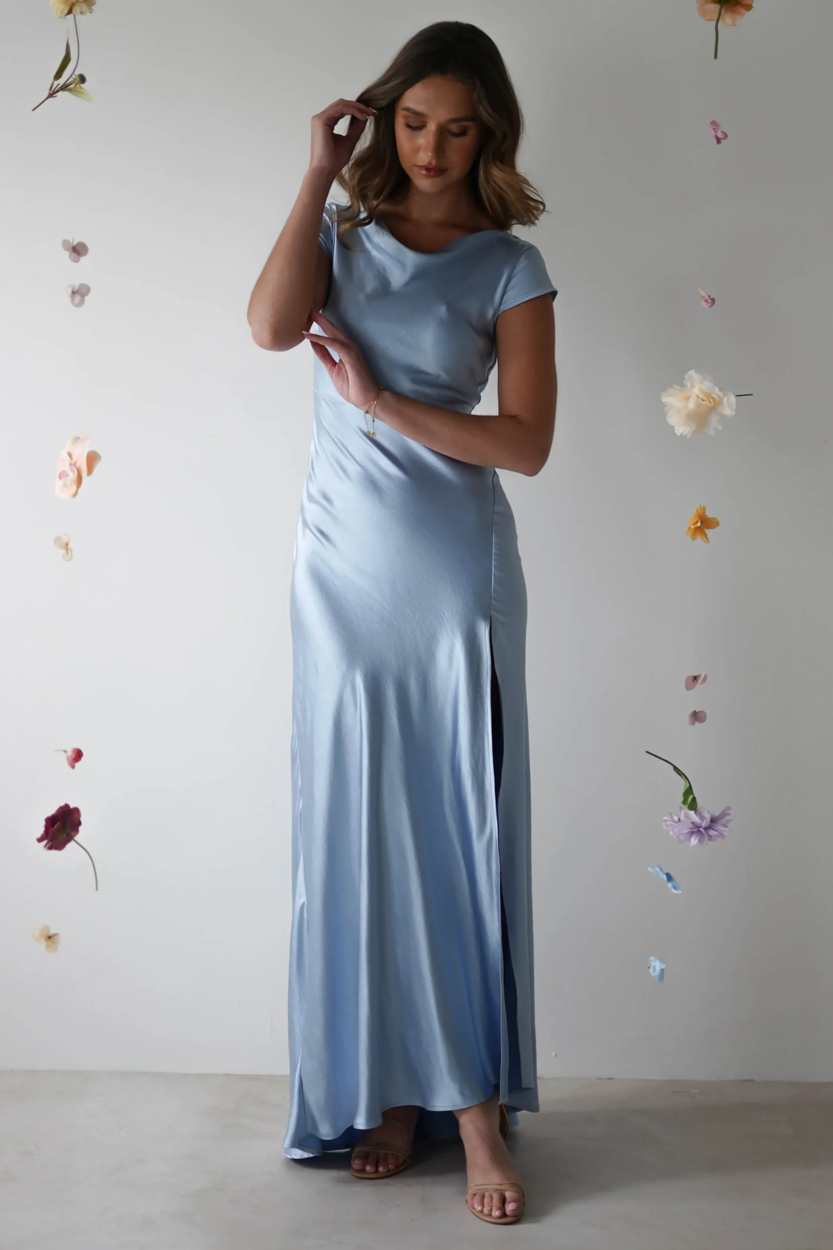 Sale Ramona Soft Satin Maxi Dress | Blue Lange Kleider|Maxikleider