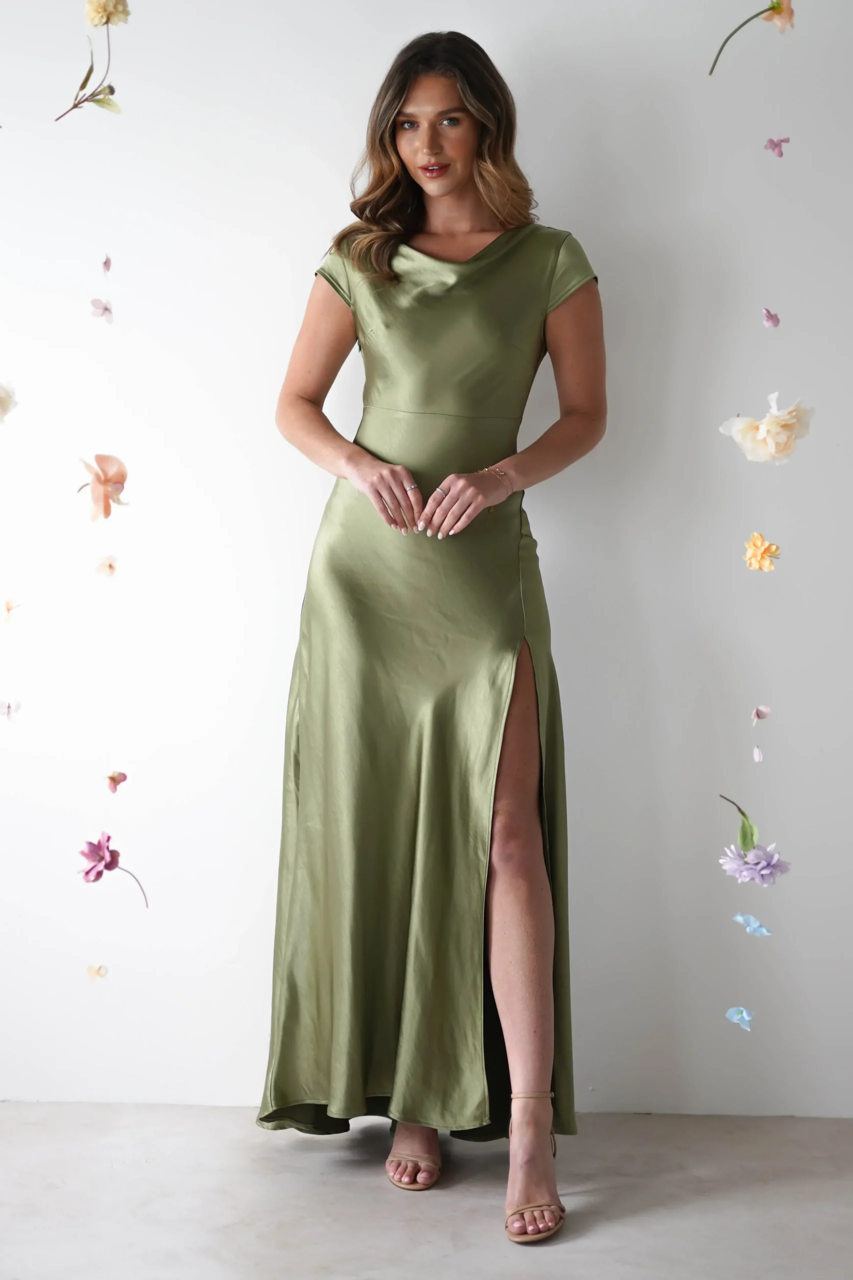 Best Ramona Soft Satin Maxi Dress | Olive Lange Kleider|Maxikleider