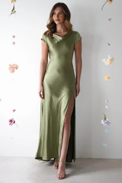 Best Ramona Soft Satin Maxi Dress | Olive Lange Kleider|Maxikleider
