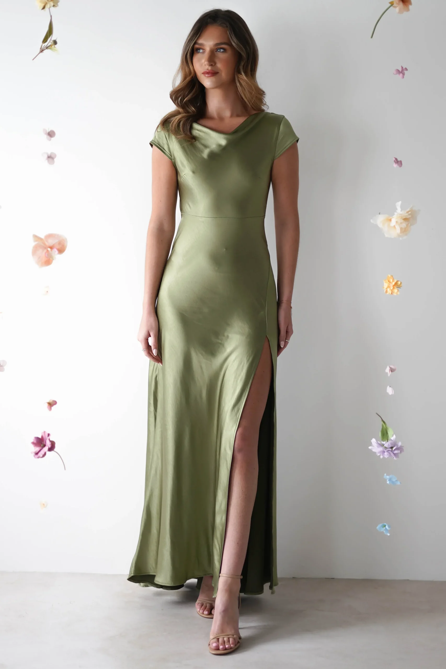 Best Ramona Soft Satin Maxi Dress | Olive Lange Kleider|Maxikleider