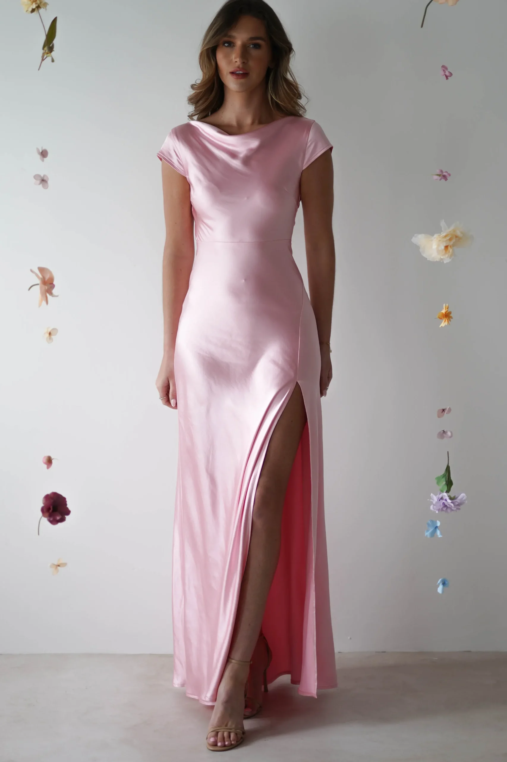 Outlet Ramona Soft Satin Maxi Dress | Pink Lange Kleider|Maxikleider