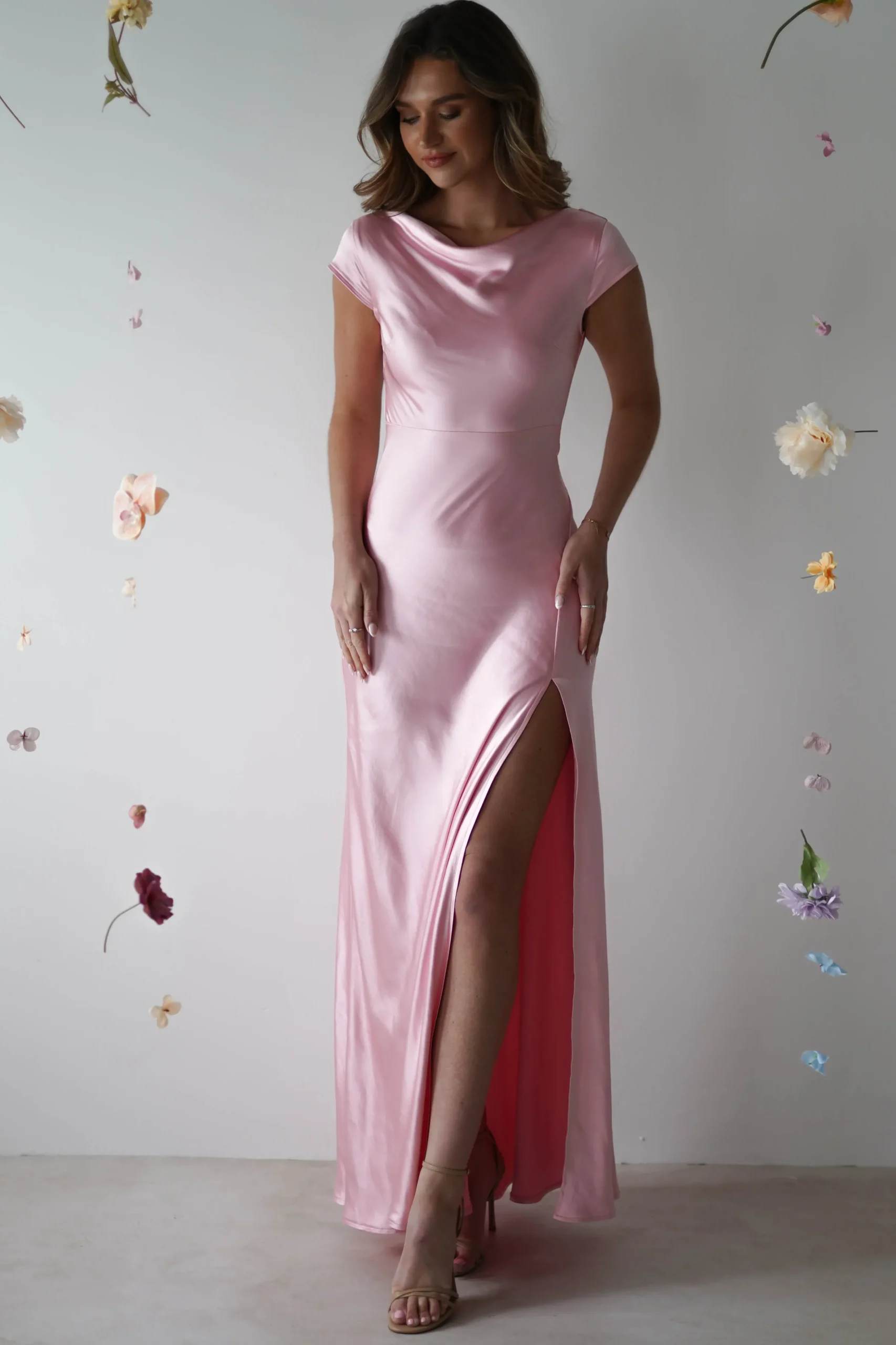 Outlet Ramona Soft Satin Maxi Dress | Pink Lange Kleider|Maxikleider