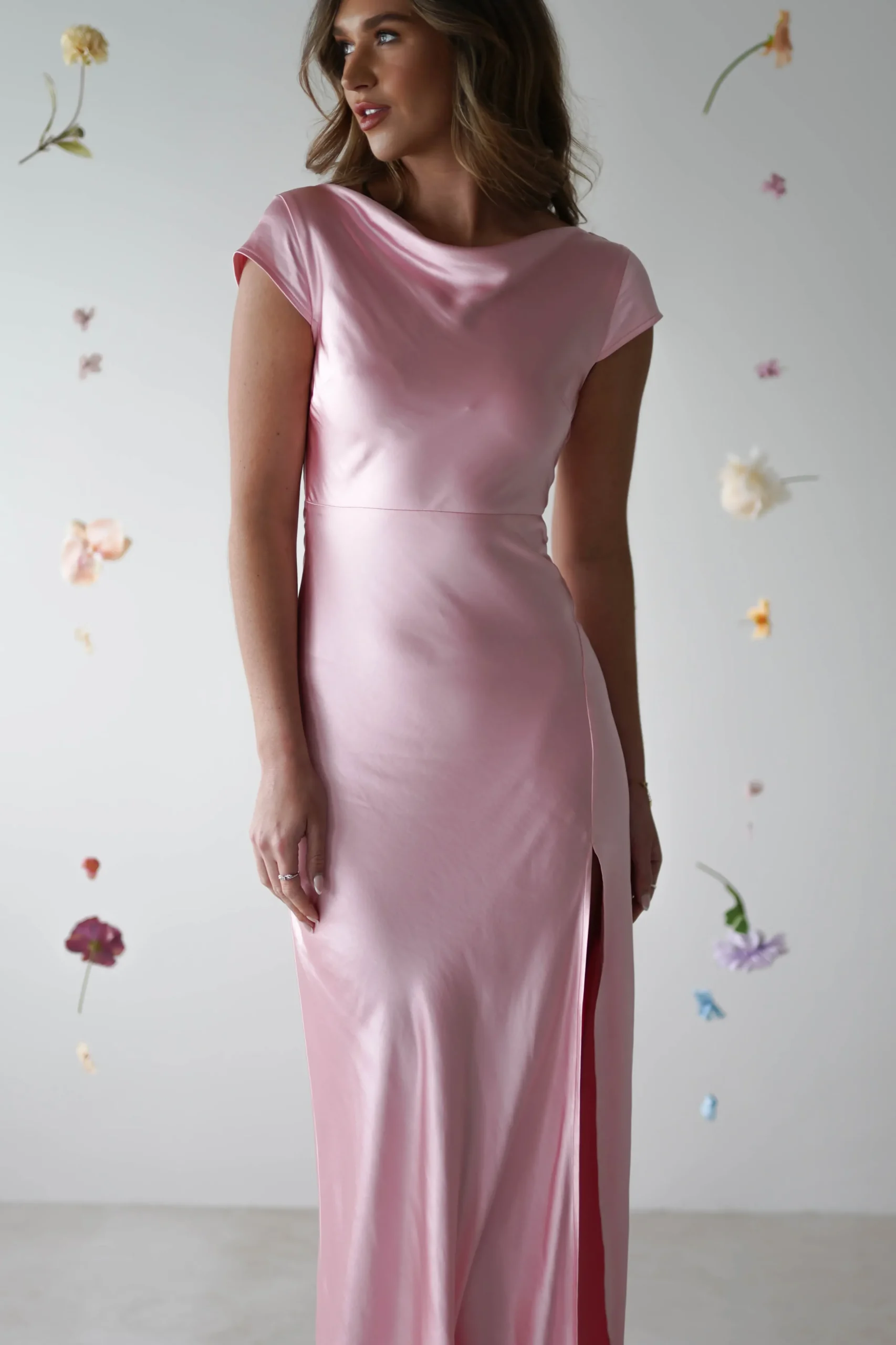 Outlet Ramona Soft Satin Maxi Dress | Pink Lange Kleider|Maxikleider