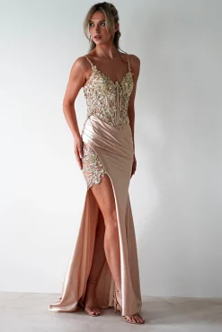 Clearance Regina Embellished Bodice Gown | Champagne/Gold Sommerkleider|Sommerkleider