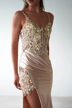 Clearance Regina Embellished Bodice Gown | Champagne/Gold Sommerkleider|Sommerkleider