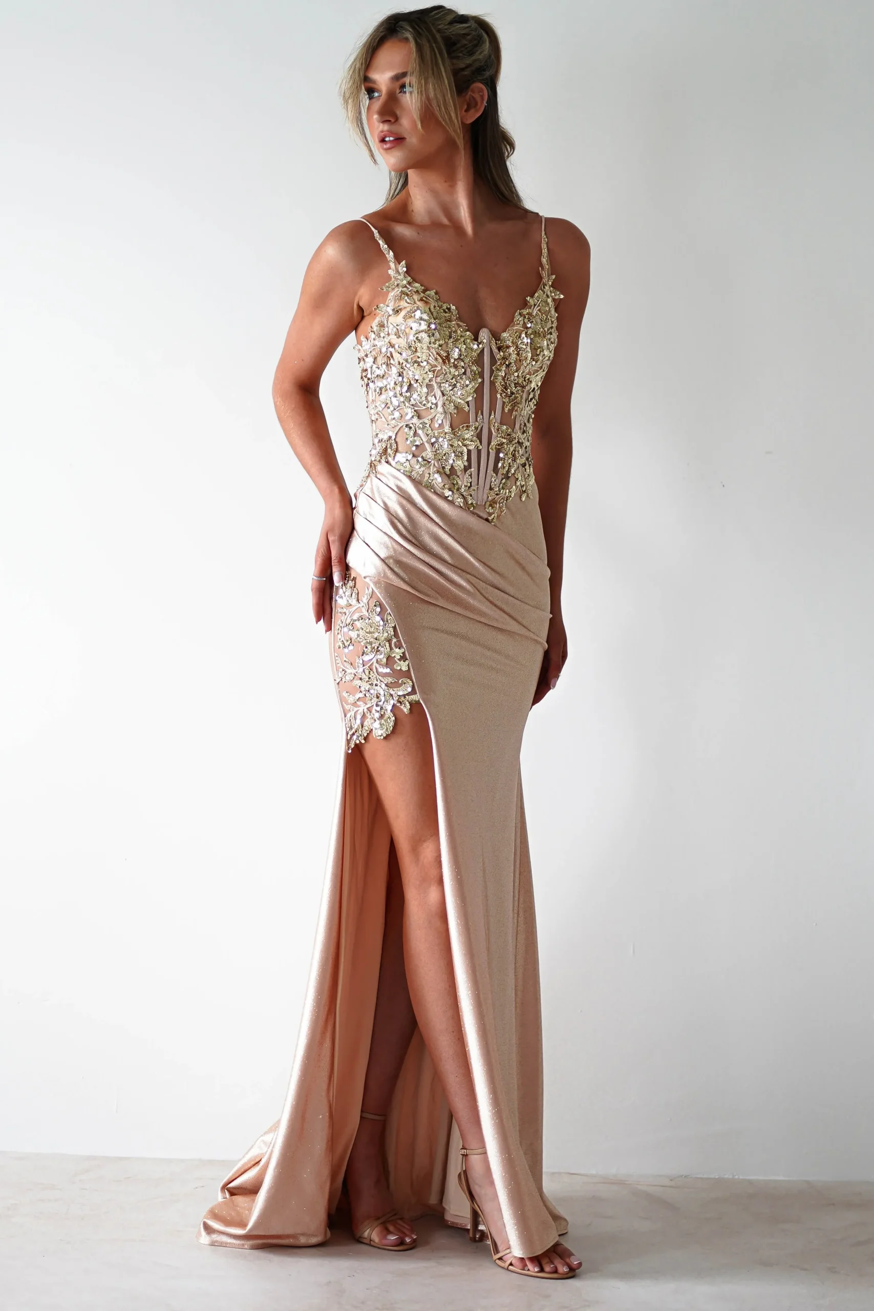 Clearance Regina Embellished Bodice Gown | Champagne/Gold Sommerkleider|Sommerkleider