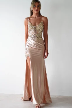 Clearance Regina Embellished Bodice Gown | Champagne/Gold Sommerkleider|Sommerkleider
