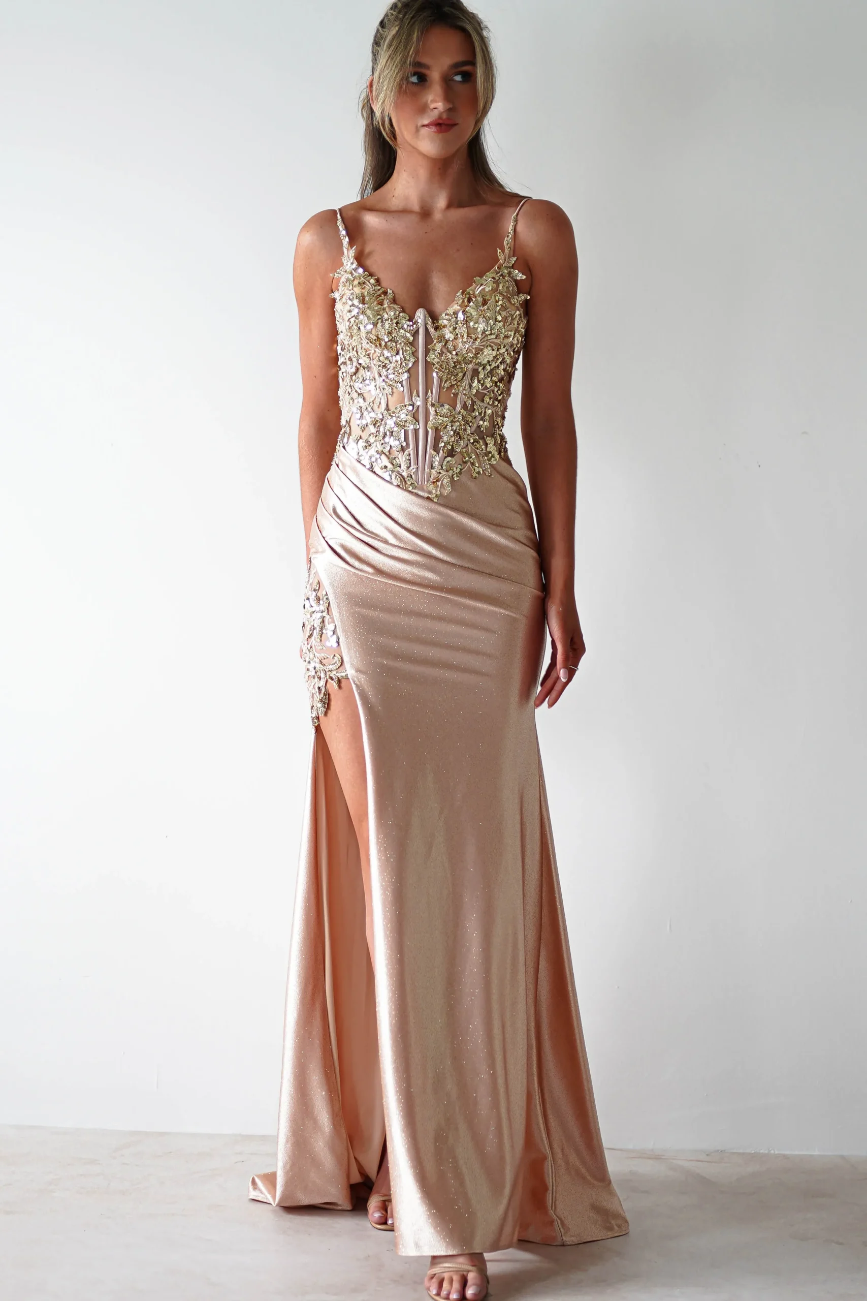Clearance Regina Embellished Bodice Gown | Champagne/Gold Sommerkleider|Sommerkleider