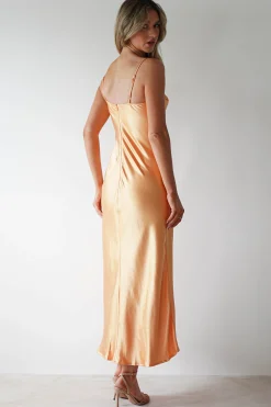 New Ricci Soft Satin Maxi Dress | Melon Lange Kleider|Maxikleider
