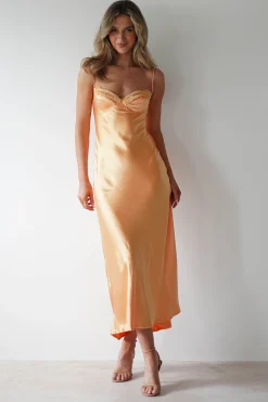 New Ricci Soft Satin Maxi Dress | Melon Lange Kleider|Maxikleider