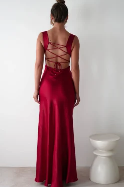 Best Riviera Soft Satin Maxi Gown | Berry Red Lange Kleider|Maxikleider