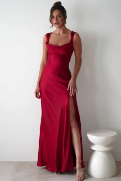 Best Riviera Soft Satin Maxi Gown | Berry Red Lange Kleider|Maxikleider