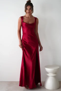 Best Riviera Soft Satin Maxi Gown | Berry Red Lange Kleider|Maxikleider