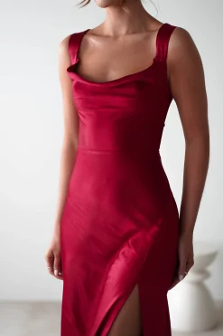Best Riviera Soft Satin Maxi Gown | Berry Red Lange Kleider|Maxikleider