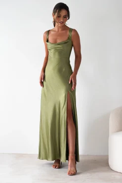 Outlet Riviera Soft Satin Maxi Gown | Olive Lange Kleider|Maxikleider