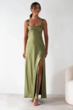 Outlet Riviera Soft Satin Maxi Gown | Olive Lange Kleider|Maxikleider
