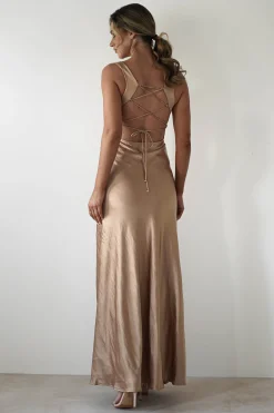 Fashion Riviera Soft Satin Maxi Gown | Gold/Bronze Lange Kleider|Maxikleider