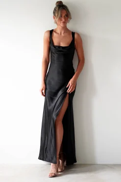 Clearance Riviera Soft Satin Maxi Gown | Black Lange Kleider|Maxikleider