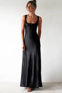 Clearance Riviera Soft Satin Maxi Gown | Black Lange Kleider|Maxikleider