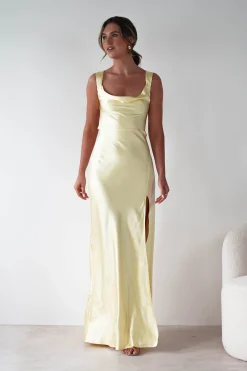 Best Riviera Soft Satin Maxi Gown | Yellow Lange Kleider|Maxikleider