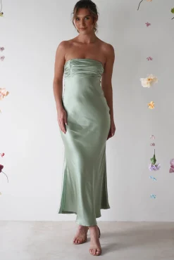Outlet Rochelle Soft Satin Maxi Dress | Sage Green Lange Kleider|Maxikleider