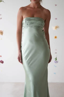 Outlet Rochelle Soft Satin Maxi Dress | Sage Green Lange Kleider|Maxikleider
