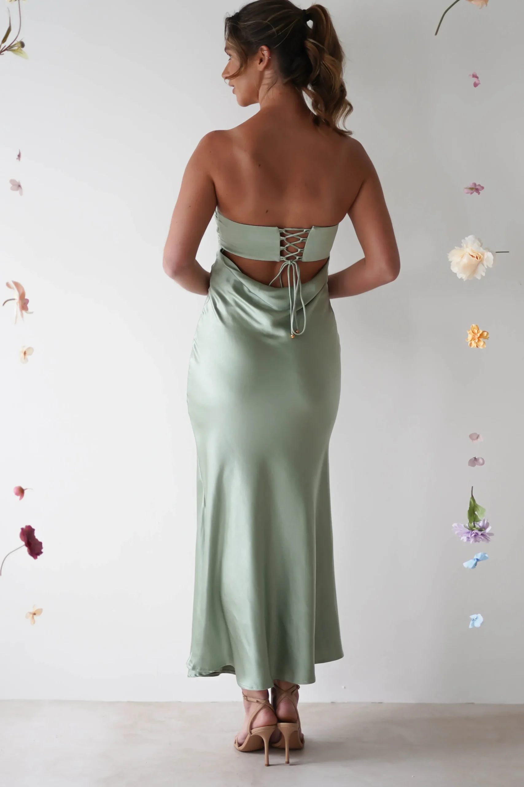 Outlet Rochelle Soft Satin Maxi Dress | Sage Green Lange Kleider|Maxikleider