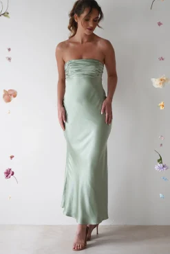 Outlet Rochelle Soft Satin Maxi Dress | Sage Green Lange Kleider|Maxikleider
