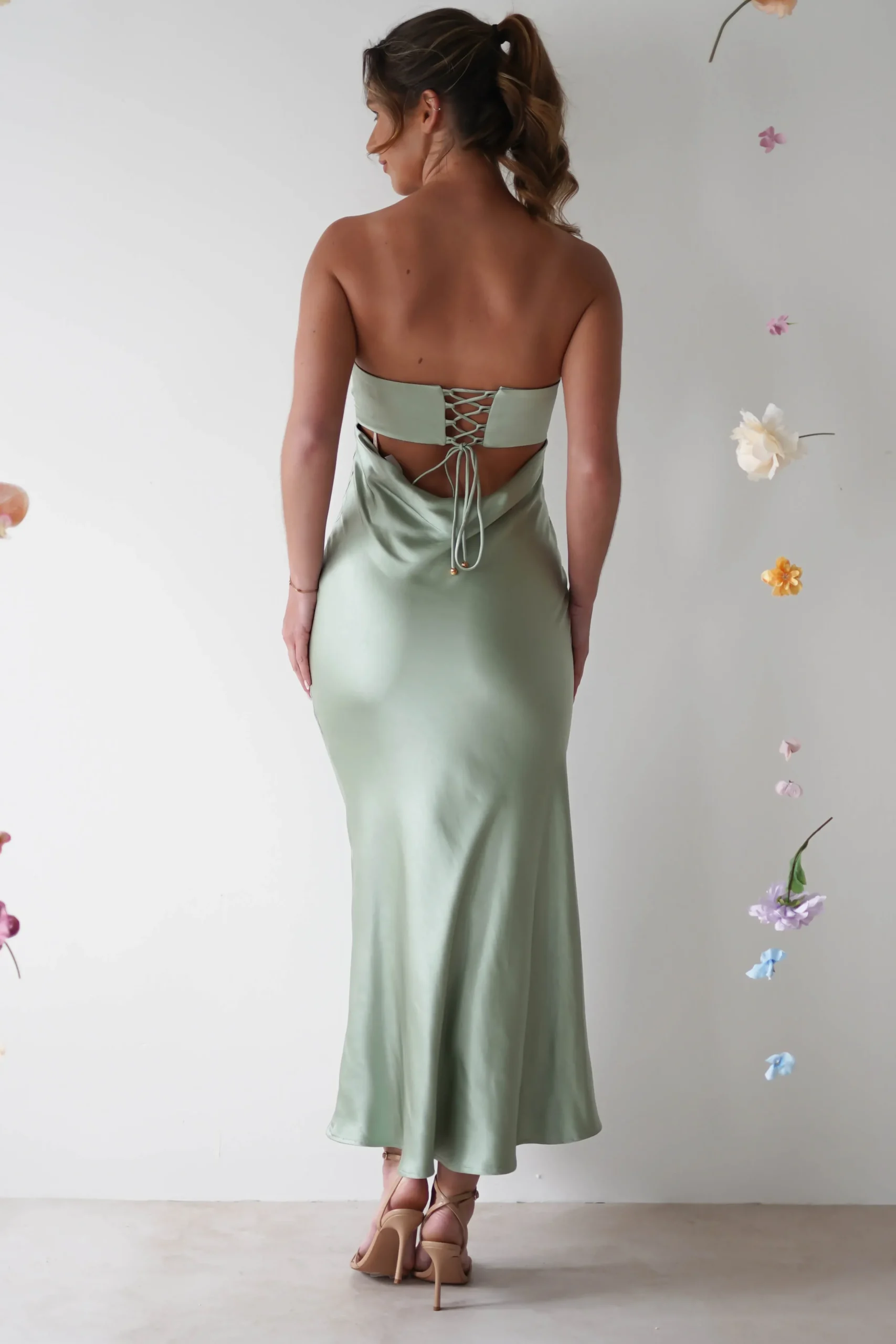 Outlet Rochelle Soft Satin Maxi Dress | Sage Green Lange Kleider|Maxikleider