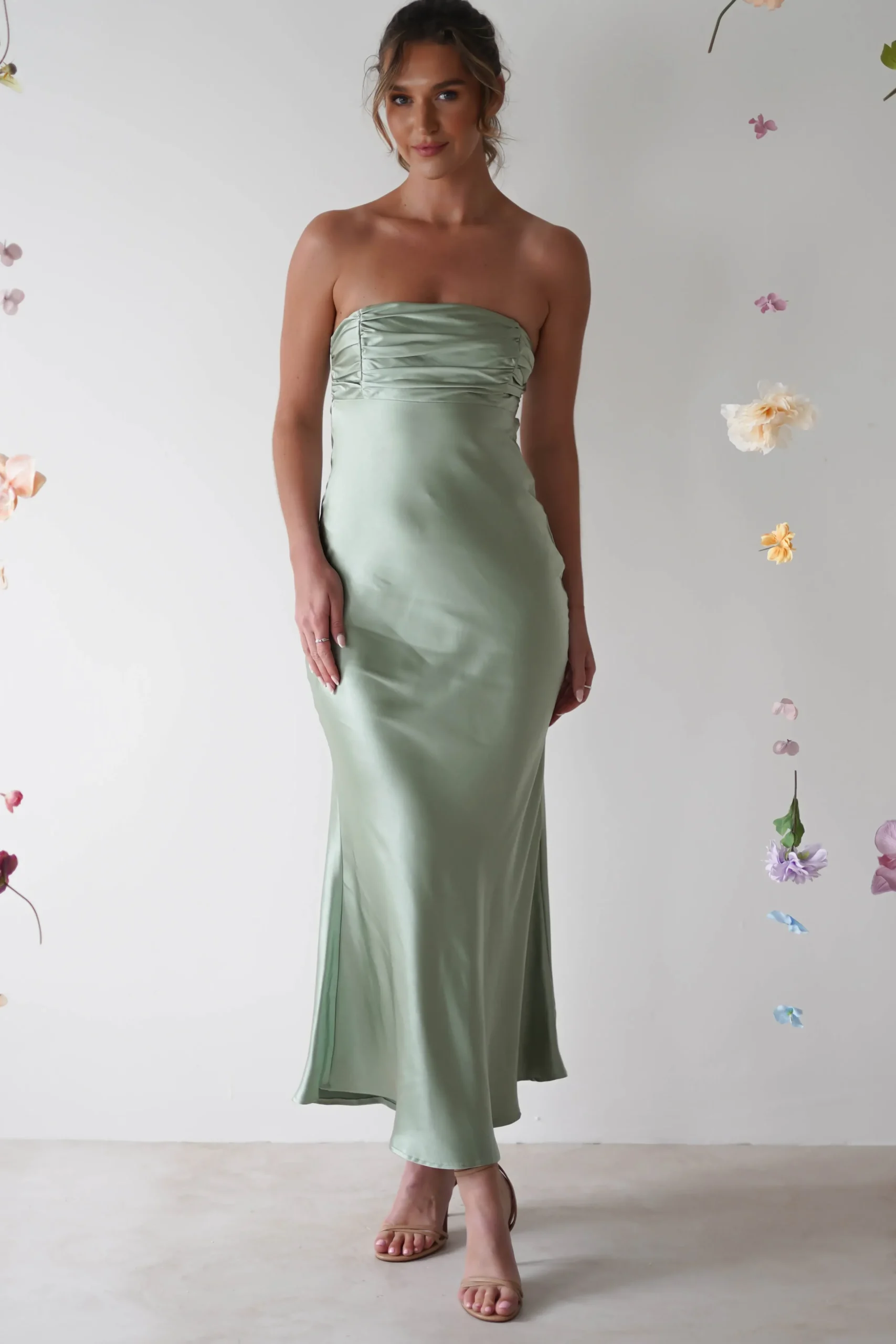 Outlet Rochelle Soft Satin Maxi Dress | Sage Green Lange Kleider|Maxikleider