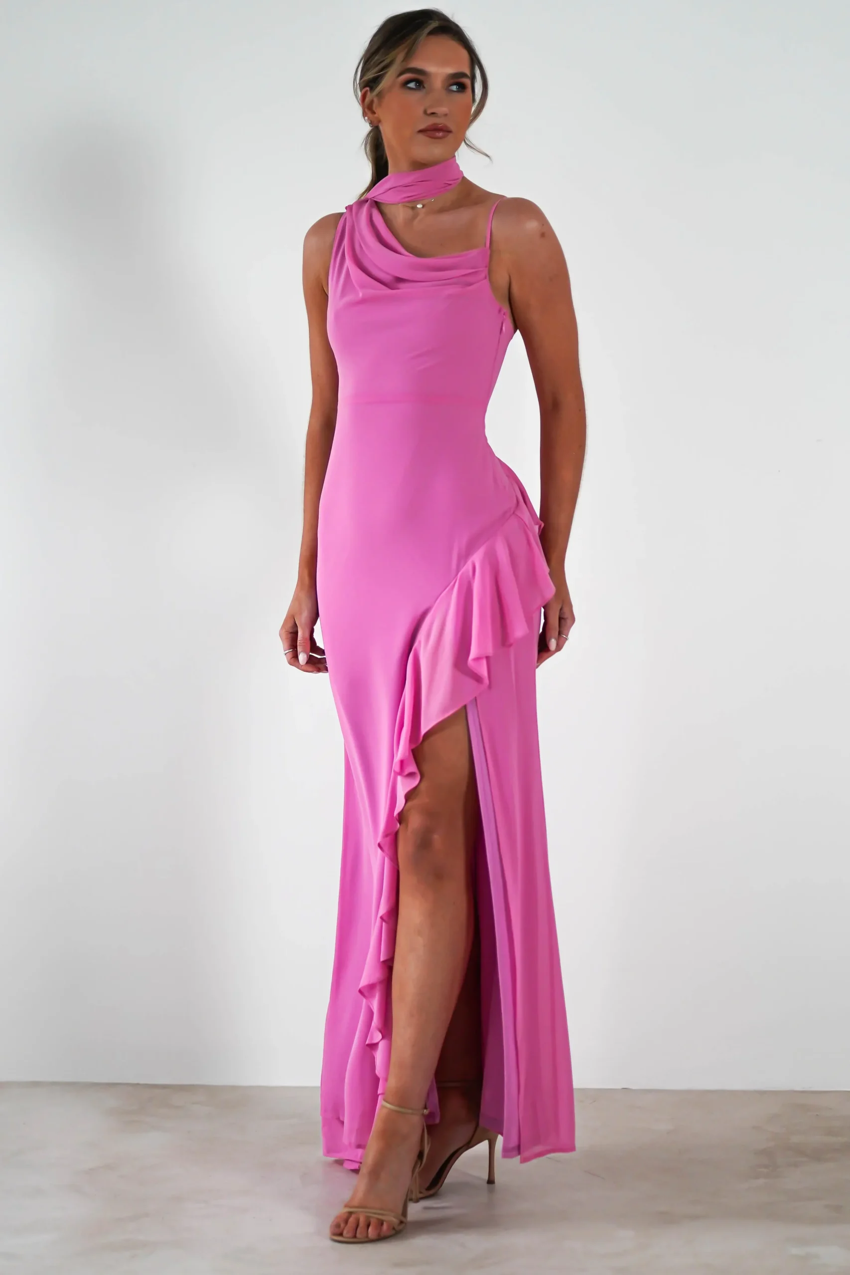 Online Rosella Ruffle Detail Maxi Dress | Fuchsia Lange Kleider|Maxikleider
