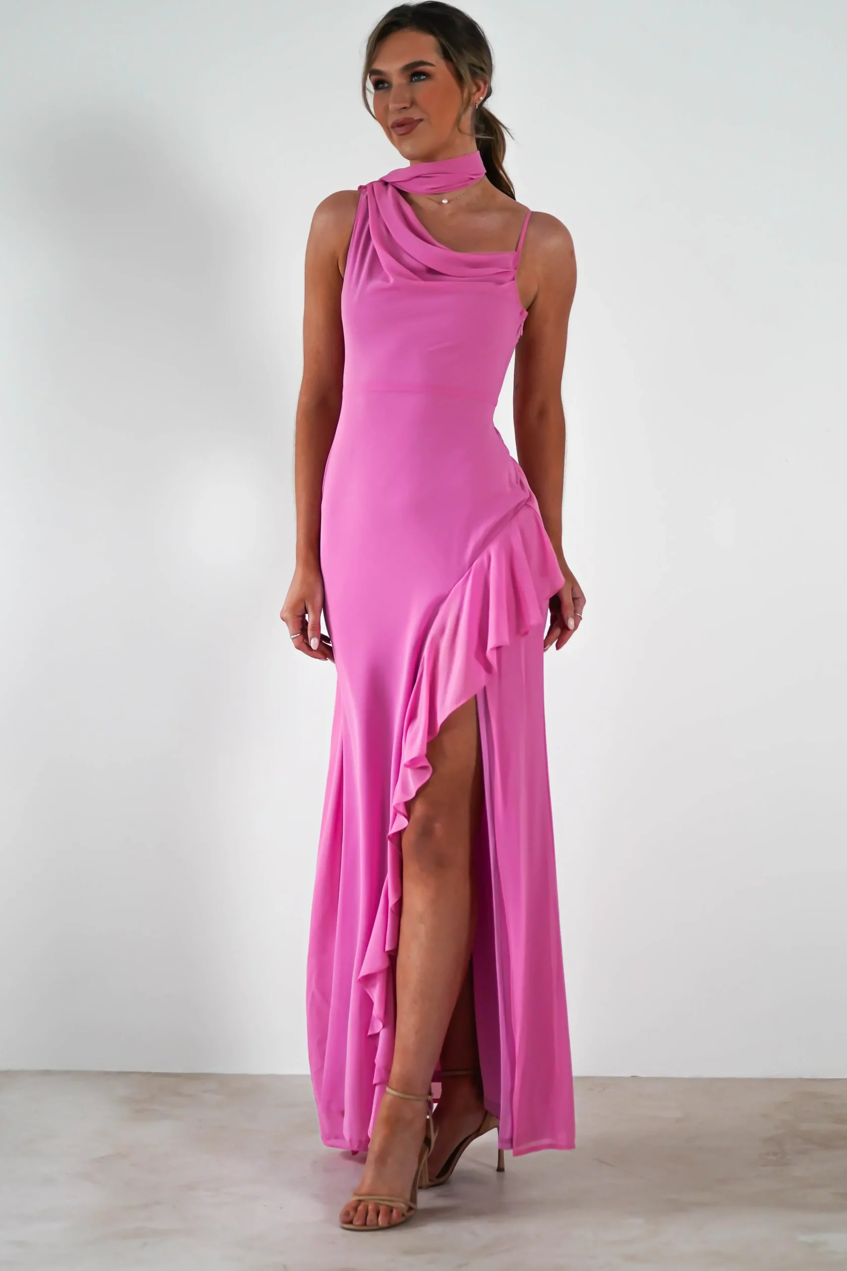 Online Rosella Ruffle Detail Maxi Dress | Fuchsia Lange Kleider|Maxikleider