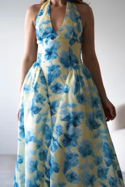 Hot Sabine Floral Bodied Maxi Dress | Yellow/Blue Lange Kleider|Maxikleider