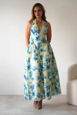 Hot Sabine Floral Bodied Maxi Dress | Yellow/Blue Lange Kleider|Maxikleider